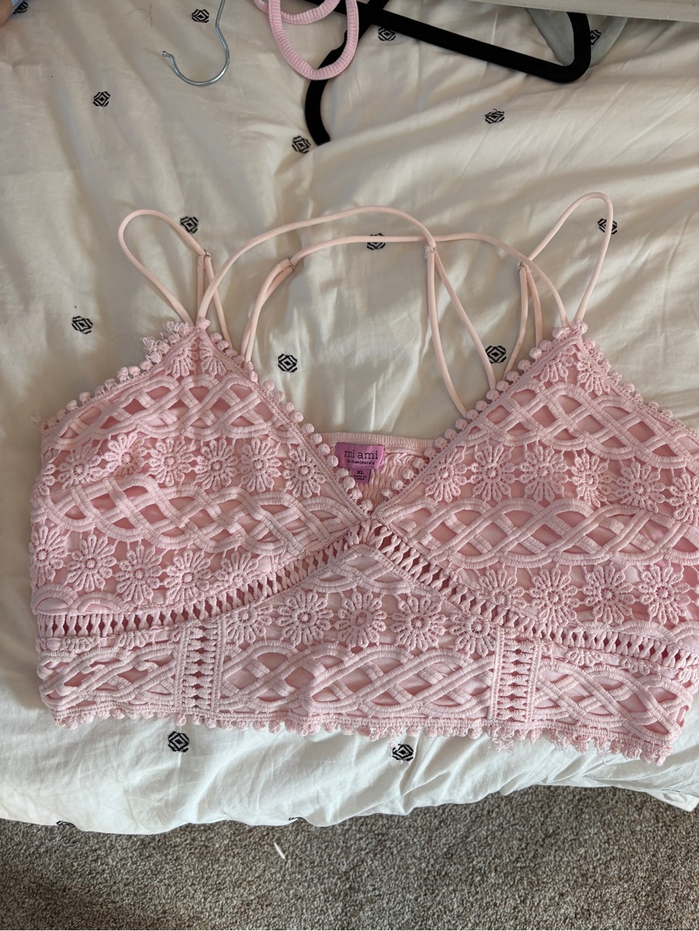 miami Blush Pink Crochet Lace Crop Top